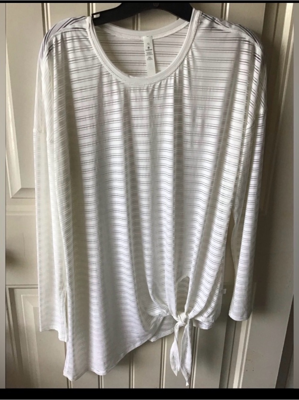 lululemon athletica White Striped Tie-Front Long Sleeve Top